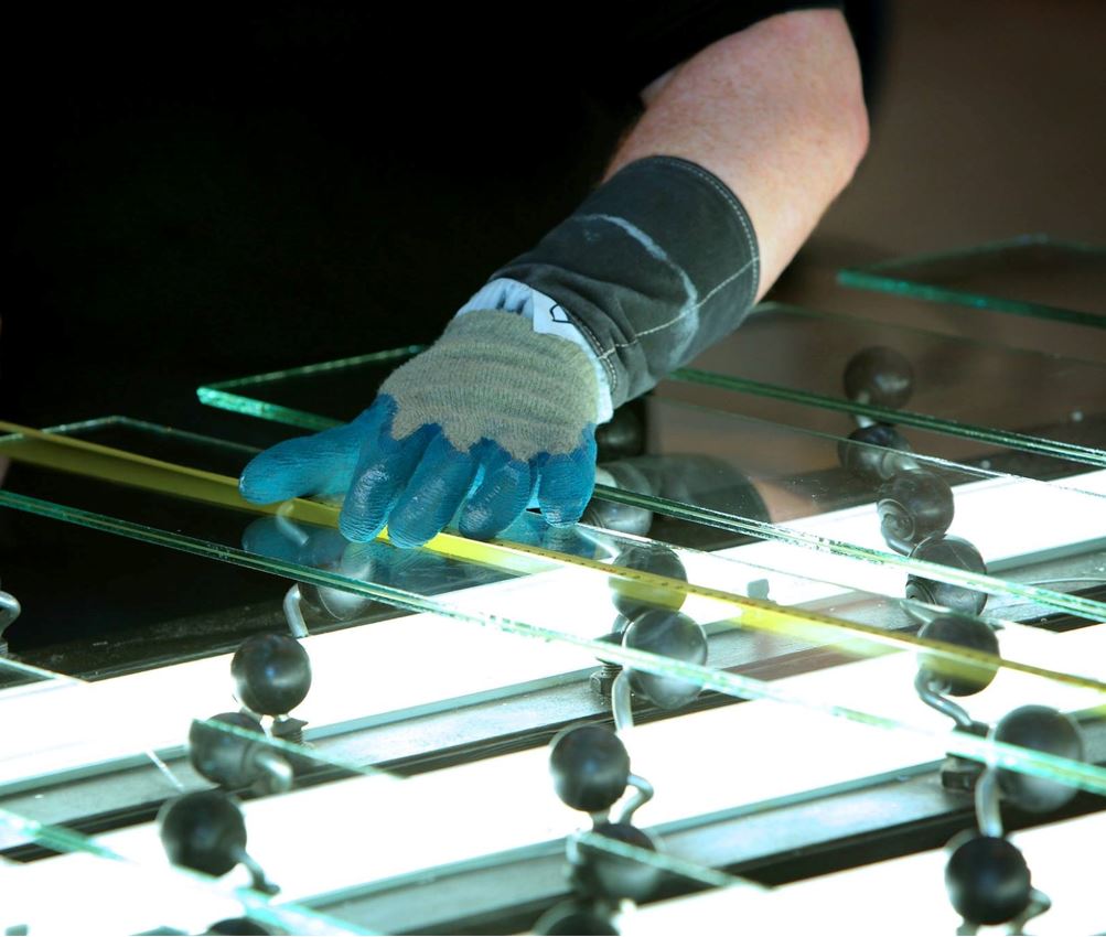 Fire glass being cut